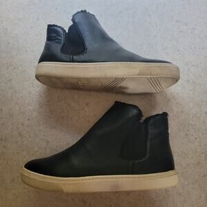 Black Faux Fur Lined Chelsea Sneaker Boots Sz 8 Slip On Platform Winter Booties